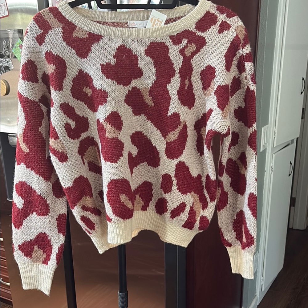 ❣️GB girls Red and Cream Crew Neck Sweater with Animal Print❣️